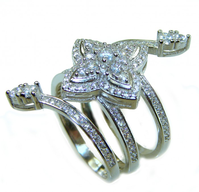 Allure Natural 11.2 carat White Topaz .925 Sterling Silver handcrafted Ring s. 6 1/4 - Butterfly design sterling silver ring with topaz gemstones close-up
