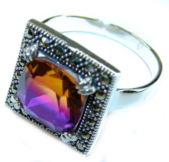 7.5 carat Ametrine Marcasite .925 Sterling Silver HANDCRAFTED Ring s. 8 - Close-up of Ametrine and Marcasite Sterling Silver ring.