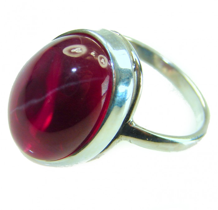 Bella Rosa Genuine 10.5 CARAT Star Ruby .925 Sterling Silver Large Statement Ring size 10 1/4 - Close-up of Bella Rosa 10.5 Carat Star Ruby in .925 Sterling Silver ring.