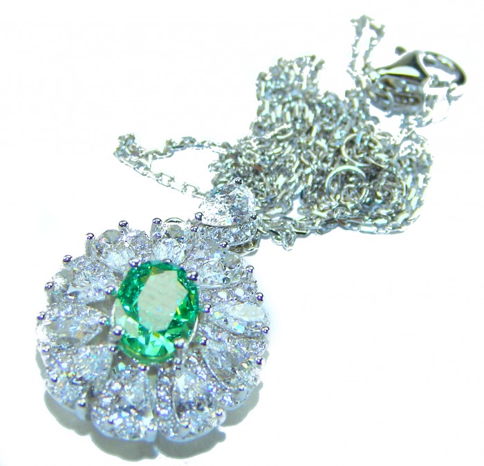 Wonderland 3.8 carat Apatite .925 Sterling Silver Handcrafted Statement necklace - Close-up of Wonderland 3.8 carat Apatite pendant with sterling silver chain