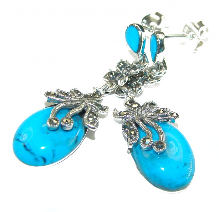 Blue Turquoise .925 Sterling Silver earrings - photo 2