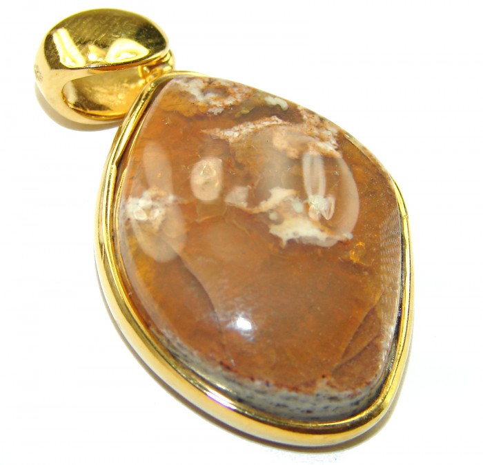 Inner Fire Mexican Fire Opal 18K Gold over .925 Sterling Silver handmade Pendant - photo 3