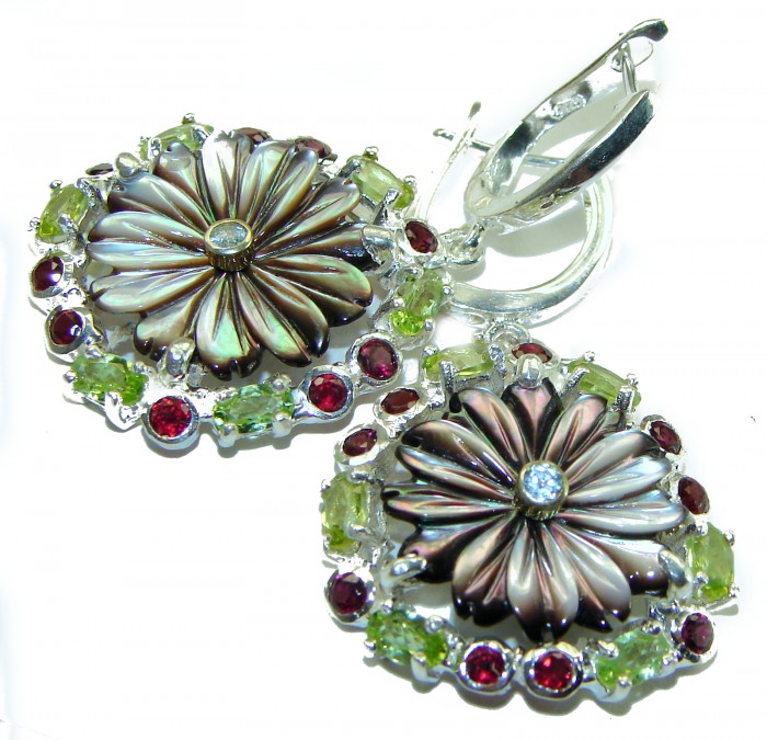 Black Orchid Genuine Rainbow Abalone black rhodium over .925 Sterling Silver handmade earrings - photo 3
