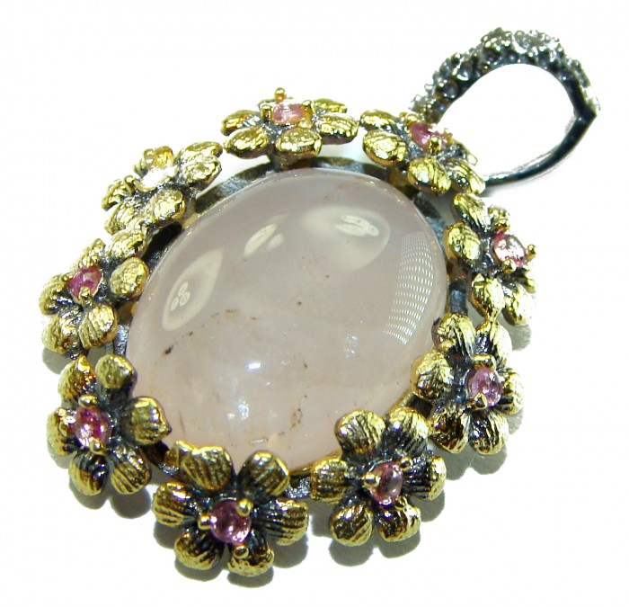 Vintage Beauty quality Rose Quartz 18K Rose Gold over .925 Sterling Silver handmade Pendant - photo 2