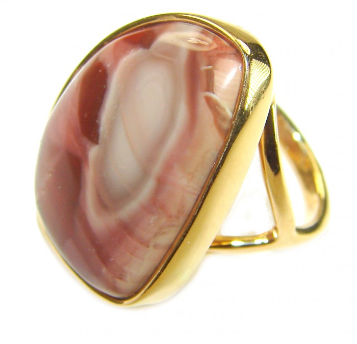 Genuine Imperial Jasper 14K Gold over .925 Sterling Silver handcrafted ring s. 6 3/4 - Imperial Jasper ring, side view, 14K gold over sterling silver.