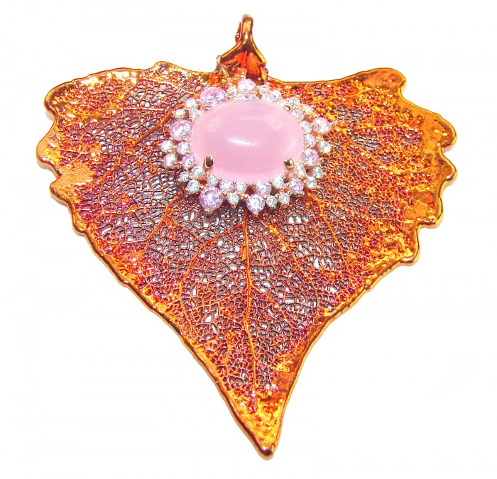 Rain Drop REAL Leaf dipped in copper Boulder Opal & .925 Sterling Silver Pendant - Copper-dipped leaf pendant with opal detail, top view.