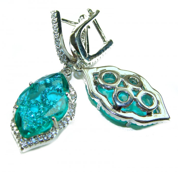 Eau Pure 10.5 carat AQUAMARINE .925 Sterling Silver Handcrafted Earrings - Aquamarine earrings close-up, sterling silver details visible.