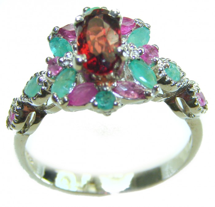 Rachel 4.5 carat oval cut Red Garnet .925 Sterling Silver handcrafted ring; s. 7 1/4 - Side view of Rachel 4.5 carat red garnet ring in .925 sterling silver.