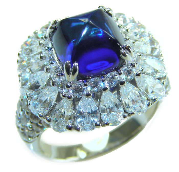 Born to Glam 5.2 carat natural Tanzanite .925 Sterling Silver Perfectly handcrafted Ring s. 7 1/4 - Close-up of Born to Glam ring with tanzanite in sterling silver setting.