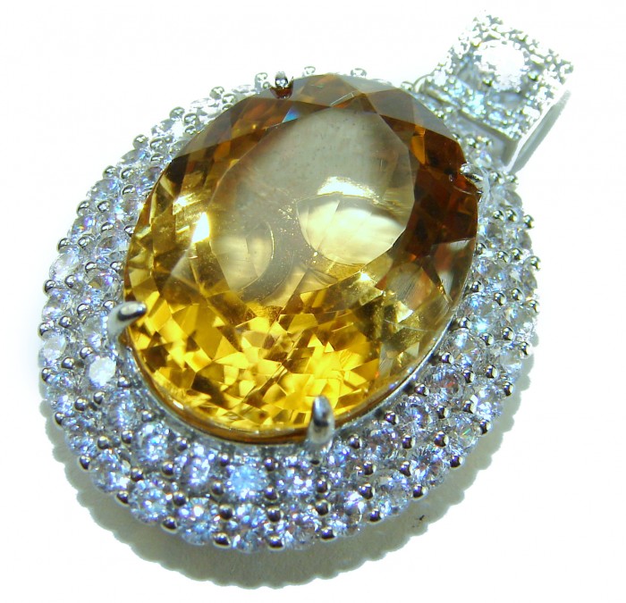 Tiffany - amazing quality 22.7 CARAT genuine Brazilain Citrine rhodium over .925 Sterling Silver handmade pendant - photo 2