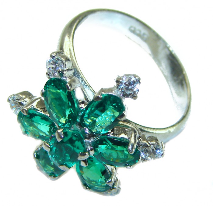 Green Flower Chrome Diopside .925 Sterling Silver handmade ring s. 8 - photo 1