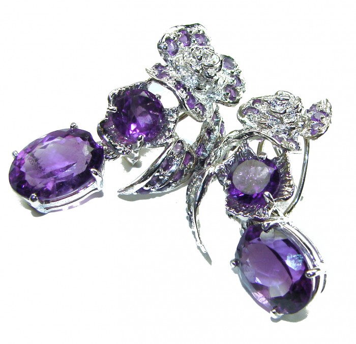 Lavender Fields authentic Amethyst .925 Sterling Silver handcrafted Statement earrings - photo 3