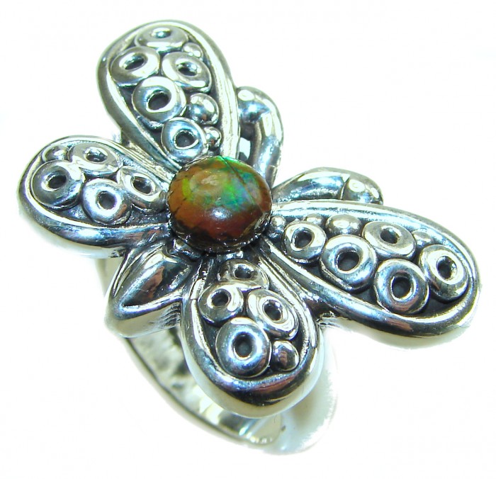 Outstanding Butterfly Genuine Canadian Ammolite .925 Sterling Silver handmade ring size 8 - photo 3
