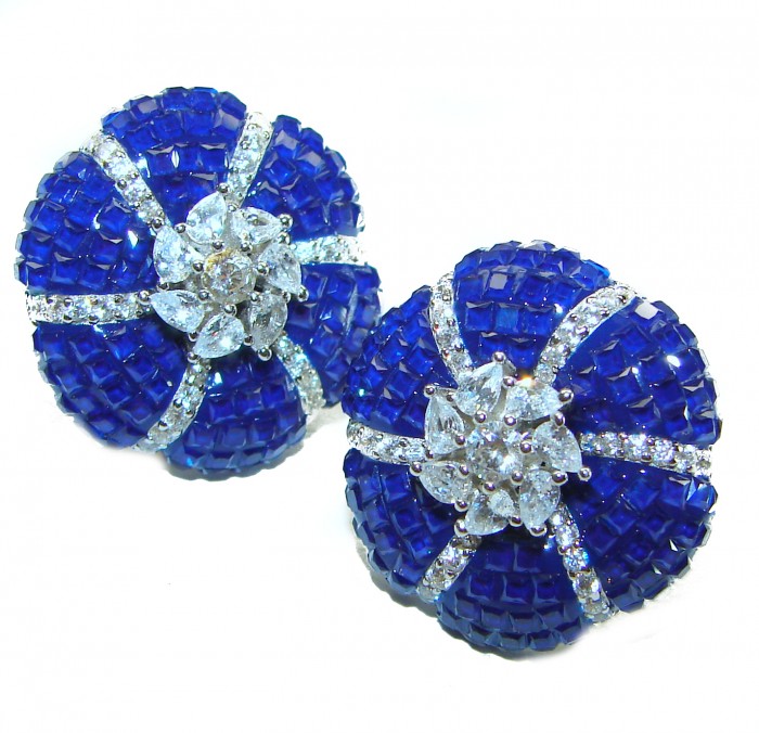 Born to Glam floral-inspired authentic Sapphire .925 Sterling Silver handcrafted earrings - photo 4