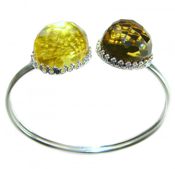 Luxurious Color-changing natural 18.9 carat faceted Baltic Amber .925 Sterling Silver handmade bangle Bracelet - photo 3