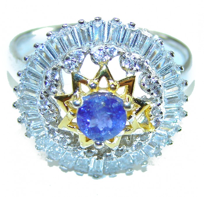 Incredible authentic 1.9 carat Tanzanite 14K Gold .925 Sterling Silver handmade Ring size 8 - photo 2