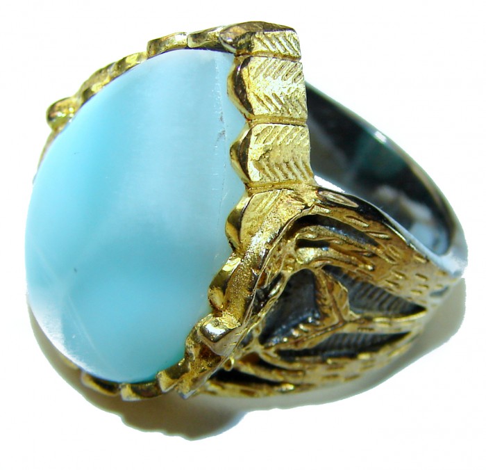 Precious authentic 17.5 carat Blue Larimar black rhodium over .925 Sterling Silver handmade ring size 8 1/2 - photo 1