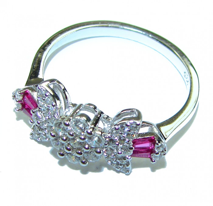 Bella Rosa Genuine 2.5 carat Ruby .925 Sterling Silver Statement Ring size 6 1/2 - Side view of Bella Rosa genuine ruby sterling silver ring.