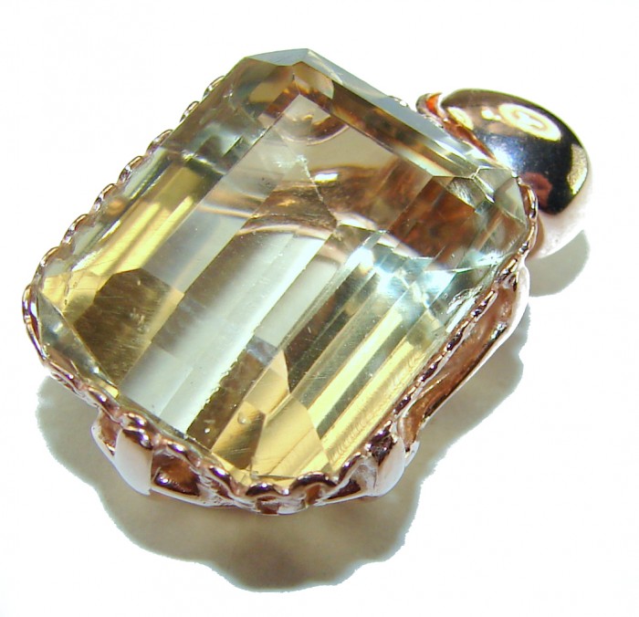 10.3 carat Lemon Quartz 14K Rose Gold over .925 Sterling Silver handcrafted pendant - Close-up of lemon quartz pendant in 14K rose gold over sterling silver.