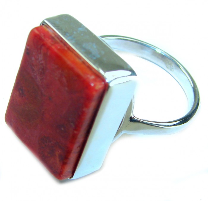 Bochic Style Natural Fossilized Coral 14K Gold over .925 Sterling Silver handmade ring s. 9 - Side view of Bochic Fossilized Coral Ring in 14K Gold over Sterling Silver