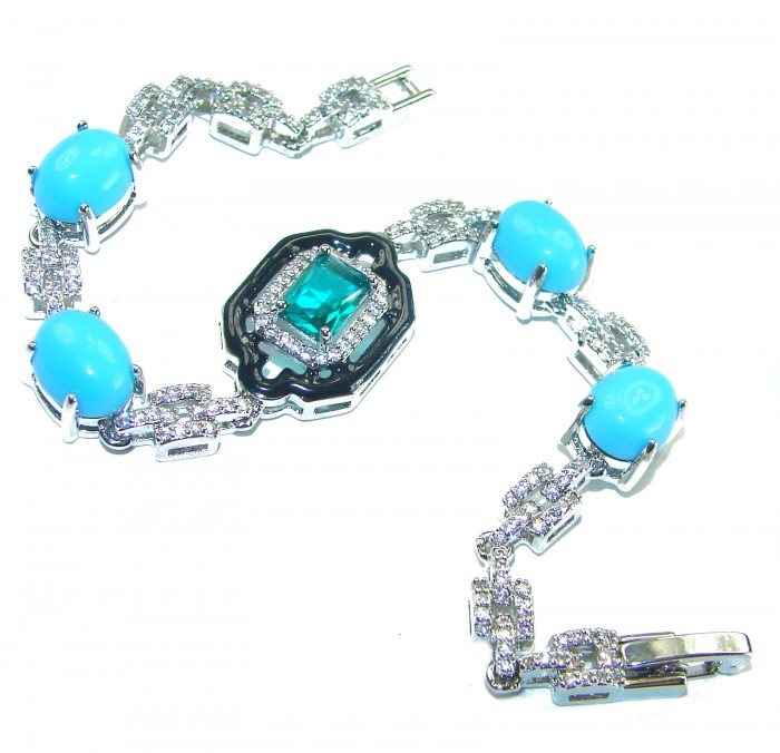 Art Deco - authentic 6.2 carat Chrome Diopside Turquoise .925 Sterling Silver handcrafted Bracelet - Art Deco bracelet, stone detail, 6.2 ct Chrome Diopside, Turquoise