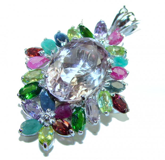 Isabella 15.5 carat Ametrine .925 Sterling Silver handmade Pendant - Close-up of Isabella 15.5 ct Ametrine necklace in .925 sterling silver