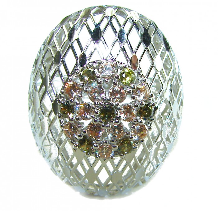 Aphrodite - 2.6 carat yellow Sapphire .925 Sterling Silver handcrafted ring size 8 - Close-up of Aphrodite ring with yellow sapphires in sterling silver.