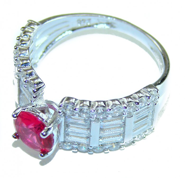 Authentic 3.5 carat Pink Tourmaline .925 Sterling Silver handcrafted Statement ring size 6 - Side view of pink tourmaline ring in .925 sterling silver.