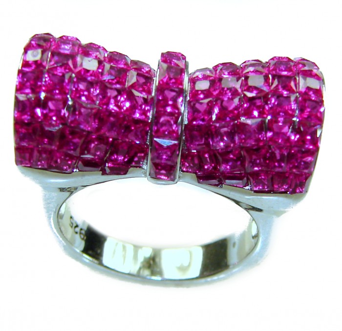 Luxurious Bow - natural 15.5 carat Ruby .925 Sterling Silver handmade Statement Ring size 6 1/2 - Front view of Luxurious Bow, 15.5 carat ruby in .925 sterling silver ring