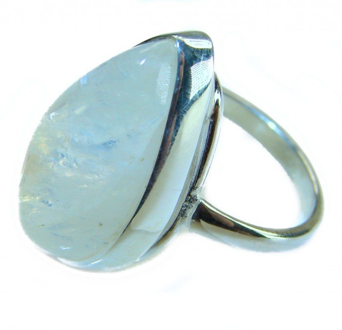 Rainbow Moonstone .925 Sterling Silver handmade ring s. 7 1/4 - Side view of Rainbow Moonstone .925 Sterling Silver handmade ring, size 7.