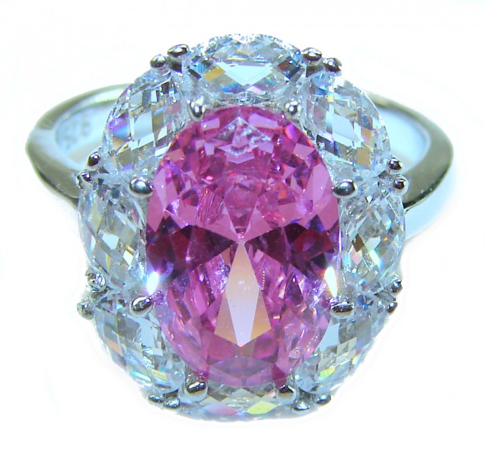 Art Deco - Born to Glam authentic 10.5 CARAT Pink Topaz .925 Silver handcrafted Eternity Ring s. 6 - Close-up view of Art Deco 10.5 carat pink topaz ring.