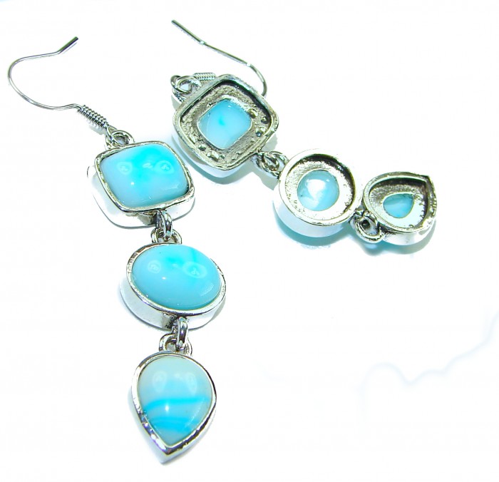 Precious Blue Larimar .925 Sterling Silver handmade earrings - Top view of Precious Blue Larimar .925 Sterling Silver earrings
