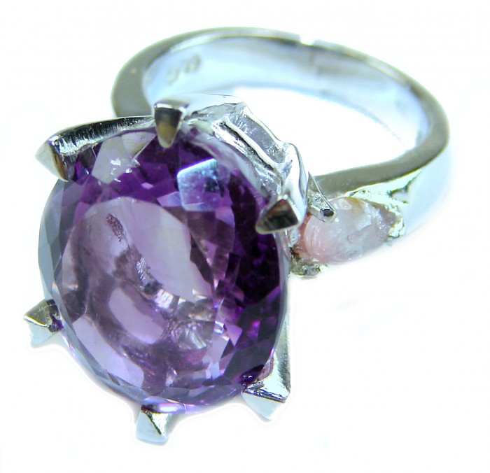 Purple Odyssey 9.5 carat natural Purple Amethyst .925 Sterling Silver Handcrafted Ring size 5 1/2 - Close-up of Purple Odyssey 9.5 carat amethyst ring in sterling silver.