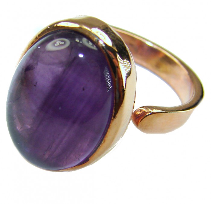 Top quality 16.2 carat Amethyst .925 Sterling Silver dipped in 18K Gold Handcrafted Large Ring size 7 3/4 - Close-up of amethyst ring in sterling silver setting.