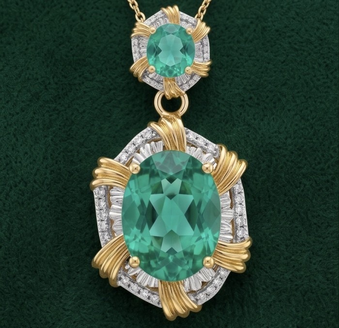 Real Treasure 27.4 carat Aquamarine 2 tones .925 Sterling Silver handcrafted Pendant - Close-up of aquamarine pendant in two-tone sterling silver setting.