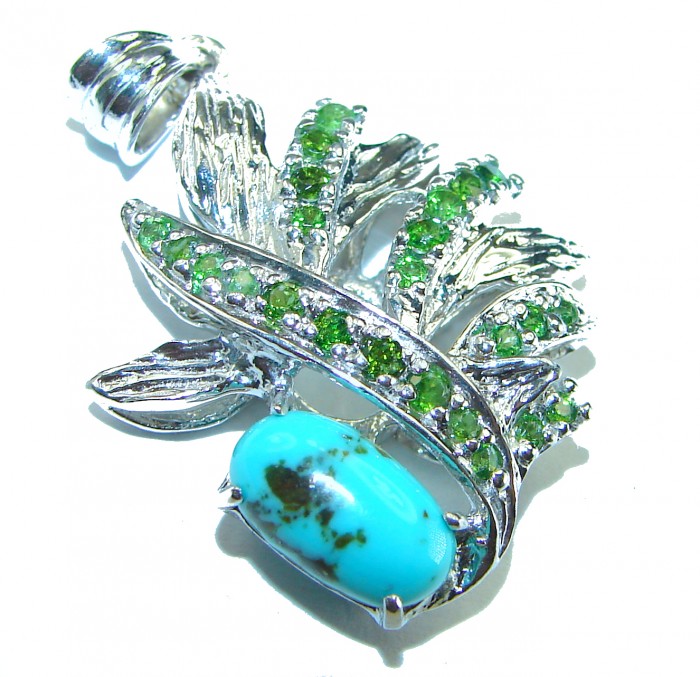 Turquoise Emerald .925 Sterling Silver handmade pendant - photo 2