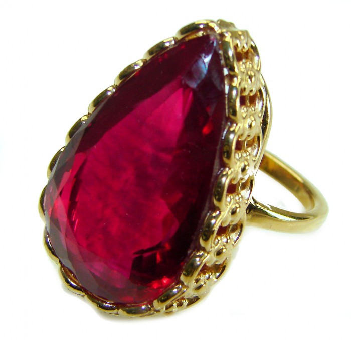 Red Brilliance 44.5 carat Red Topaz 14K Gold over .925 Silver handcrafted Large Cocktail Ring s. 8 1/2 - photo 1