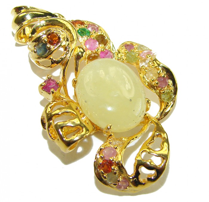 Her Majesty Authentic 10.2 carat Australian White Opal 18K Gold over .925 Sterling Silver incredible handcrafted pendant - Close-up of Her Majesty 10.2ct Australian White Opal in 18K Gold Pendant