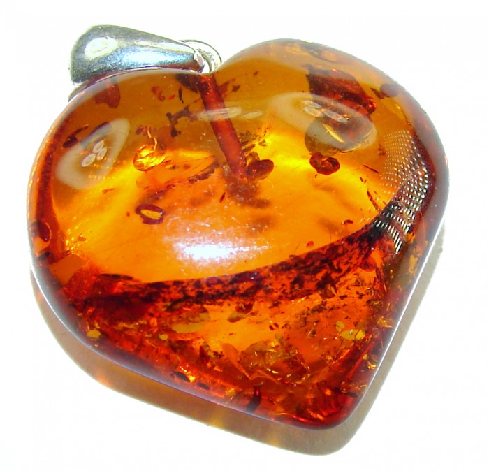 Mom's Love amazing quality Baltic Amber .925 Sterling Silver handmade pendant - Heart-shaped Baltic amber pendant, stone close-up, sterling silver bail.