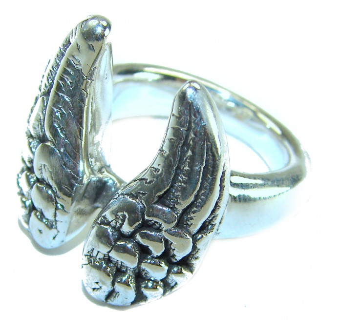 Angel's Wings Bali made .925 Sterling Silver handcrafted Ring s. 6 1/2 - Sterling silver handcrafted ring, angel wings design, detailed close-up.