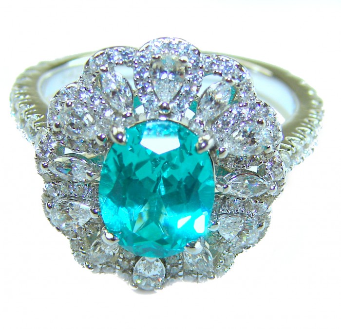 Eau Pure 3.5 carat Paraiba Tourmaline .925 Sterling Silver Handcrafted Ring size 7 - Close-up of Eau Pure 3.5 carat Paraiba Tourmaline ring.