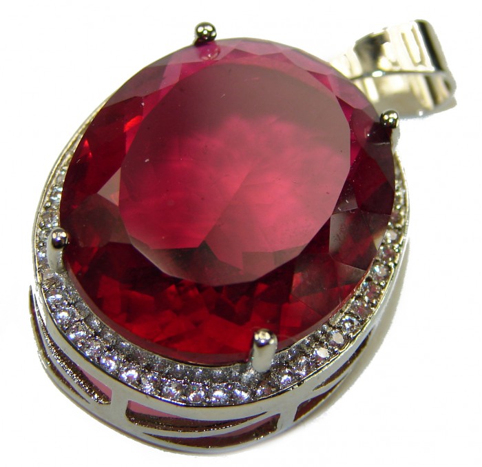 Superior quality 20.15 carat Electric Red Helenite .925 Sterling Silver Pendant - Close-up of 20.15 carat Electric Red Helenite pendant in sterling silver.