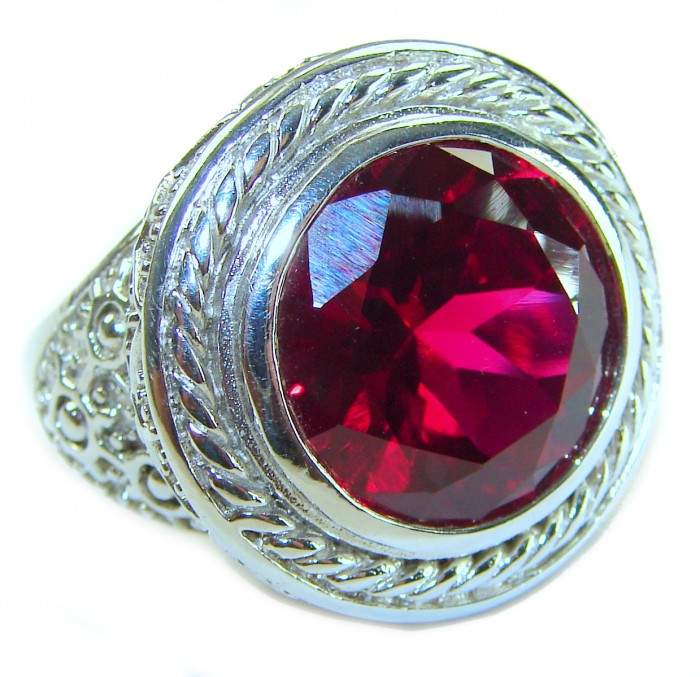 Passion Genuine 29.8 CARAT Red TOPAZ .925 Sterling Silver Large Statement Ring size 9 - Stone close-up of Passion 29.8 carat red topaz in sterling silver setting.