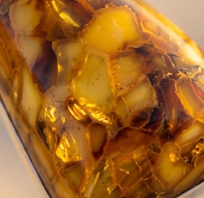 Prehistoric Authentic Baltic Amber .925 Sterling Silver beautifully handcrafted Pendant - Close-up of Baltic amber stone in sterling silver setting.