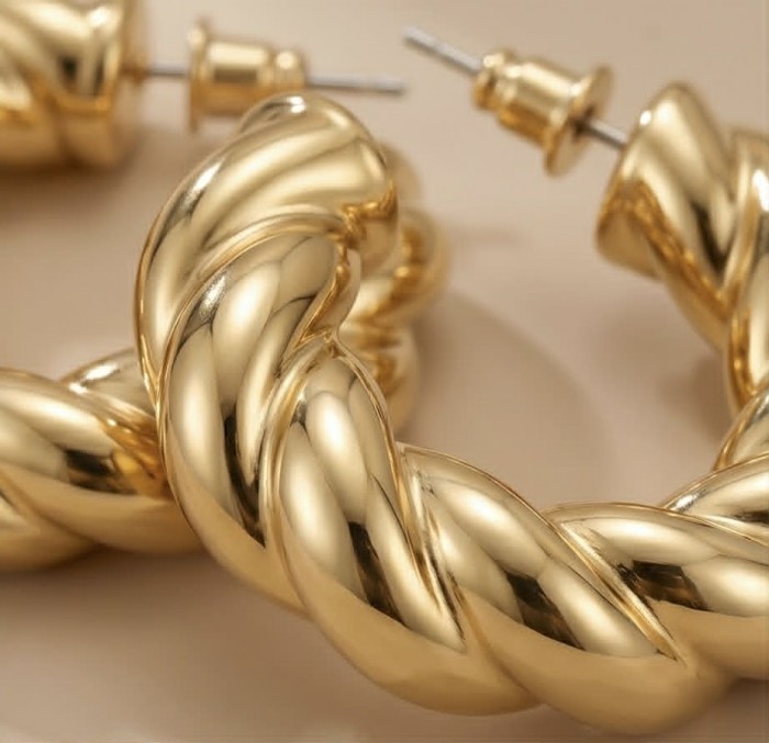 Allure Golden tone handcrafted hoop earrings - photo 2