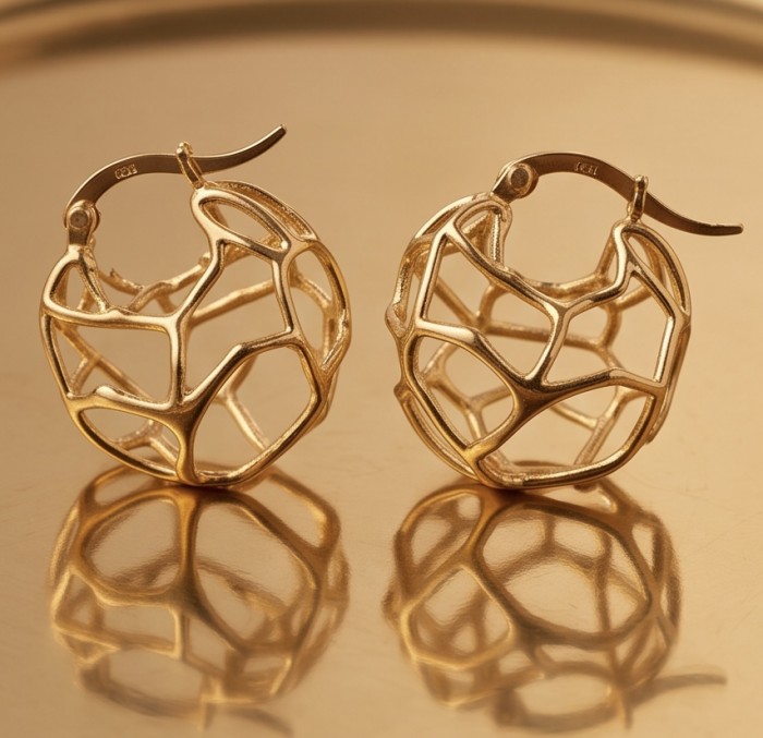 Dubai Style .925 Sterling Silver dipped in 22K Gold handmade Earrings - Dubai Style earrings, front view, .925 Sterling Silver dipped in 22K Gold