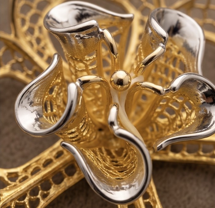 Dubai Style - Blooming Golden Rose .925 Sterling Silver dipped in 22K Gold handmade Pendant - Close-up of Dubai Style Blooming Golden Rose jewelry detail
