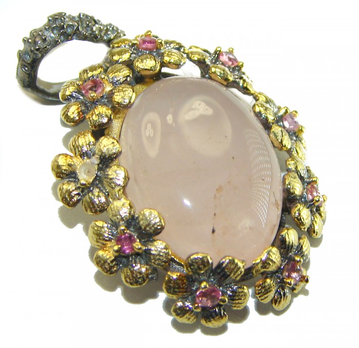 Vintage Beauty quality Rose Quartz 18K Rose Gold over .925 Sterling Silver handmade Pendant - photo 1
