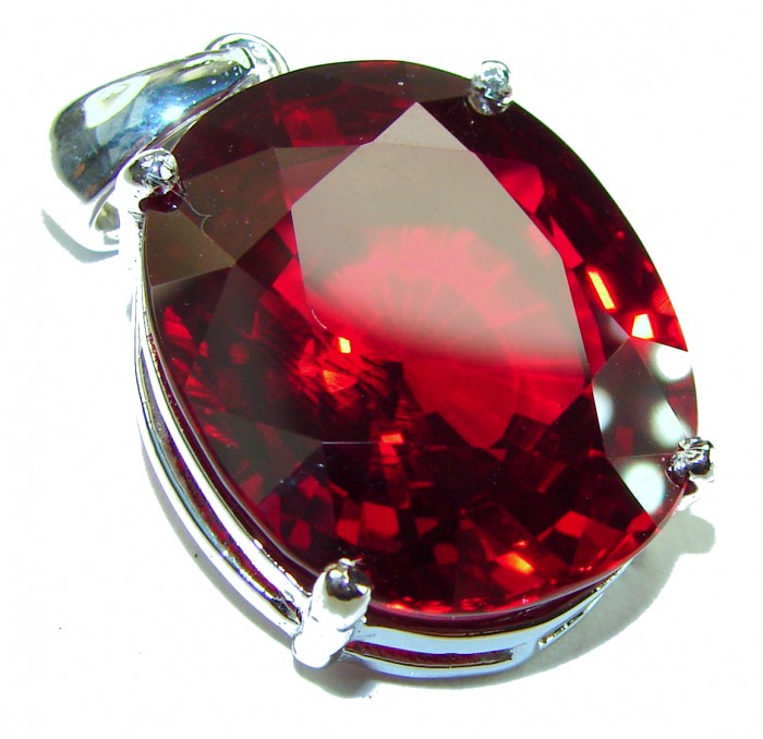 Bella Rosa oval cut 32.5 carat Red Topaz .925 Sterling Silver handmade Pendant - Close-up of Bella Rosa oval cut 32.5 carat red topaz pendant