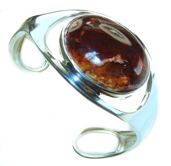 Sahara dunes 47.4 carat Mexican Opal handmade .925 Sterling Silver Bracelet / Cuff - Mexican Opal bracelet, side view, 47.4 carat, handmade .925 sterling silver